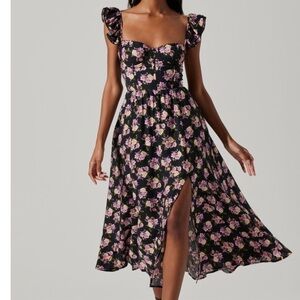 WEDELIA FLORAL BUSTIER RUFFLE MIDI DRESS. ASTR. Medium & small